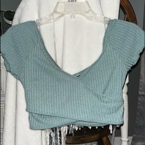 Blue off the shoulder crop top